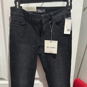 DL1961 Women's Black Skinny Jeans with Stud Accents